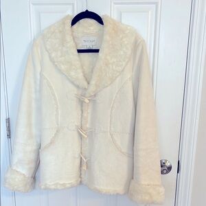 White House Black Market Cream Teddy Jacket with Plush Texture
